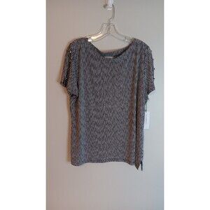 New Liz Claiborne Stripe Blouse Top Jersey Knit Sz XL Black / White